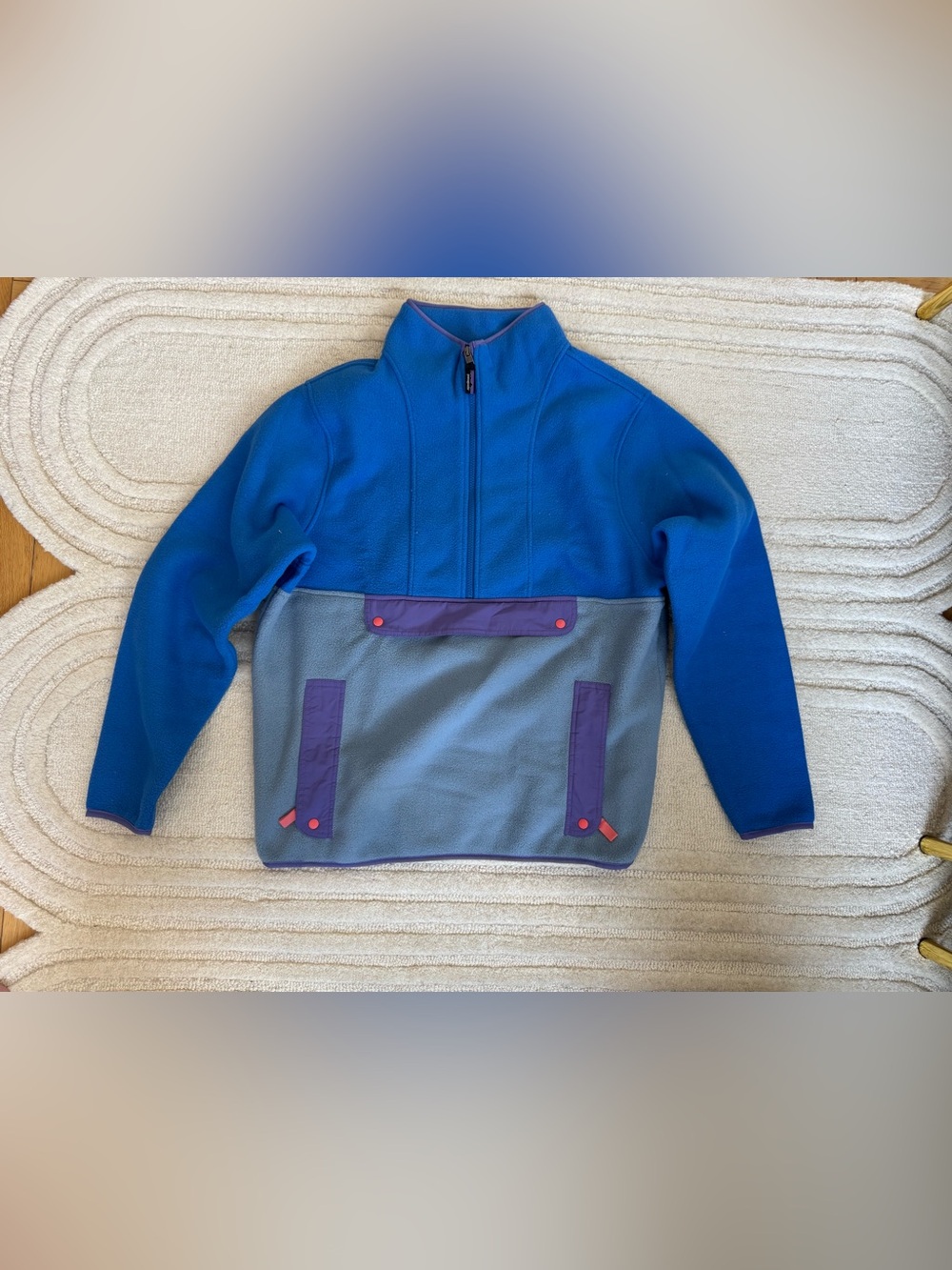 Patagonia Blue Two-Tone Kids Fleece Pullover with Purple Accents